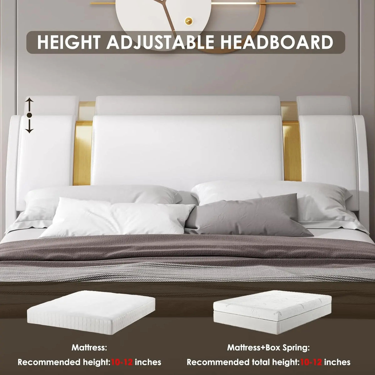 Faux Leather Platform Bed With Adjustable Headboard And Wood Slats