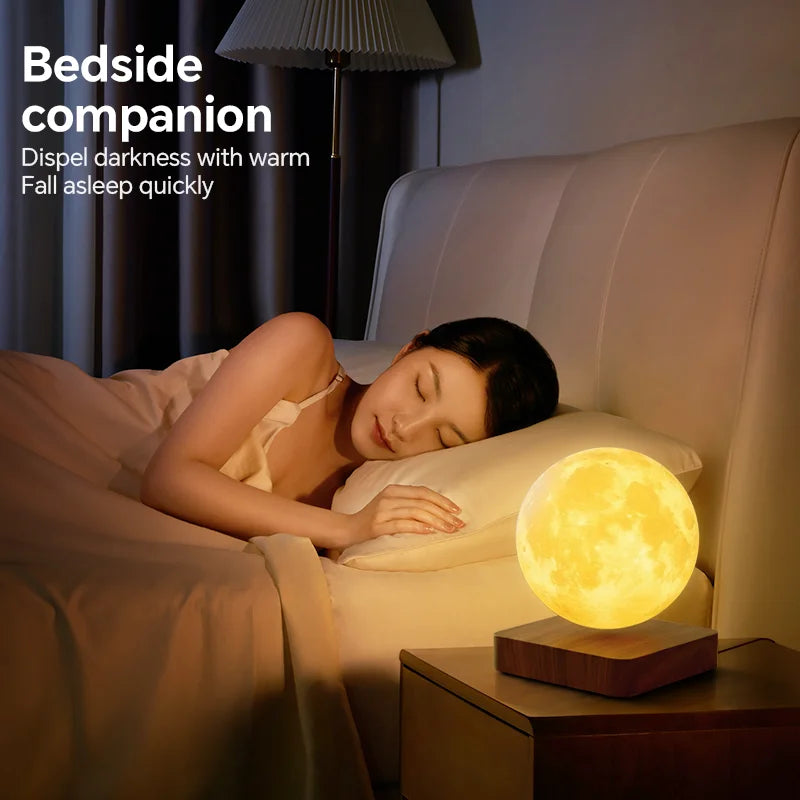 Magnetic Floating Rotating Moon Lamp with Wooden Base,3 Lighting Modes LED Night Lights of Print 3D for Unique Gifts, Room