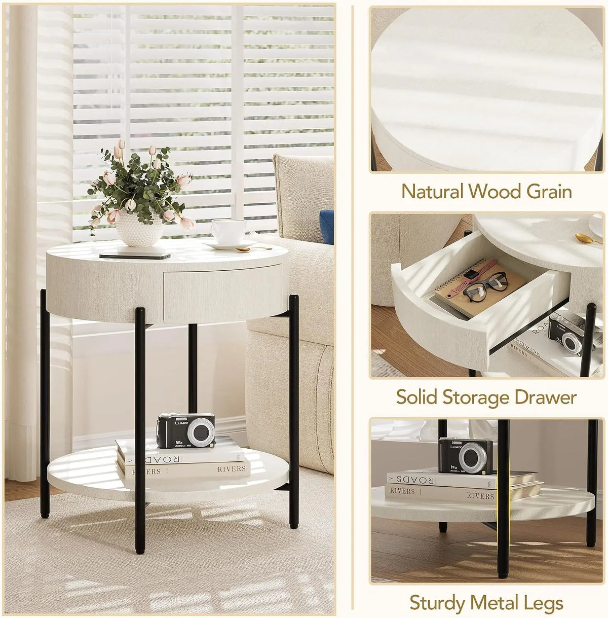 Round Design Bedside Tables with Drawer Simple Modern Nordic Trendy Night Table  Luxury Table Chevet Chambre Modern Furniture Adjustable Foot Pads