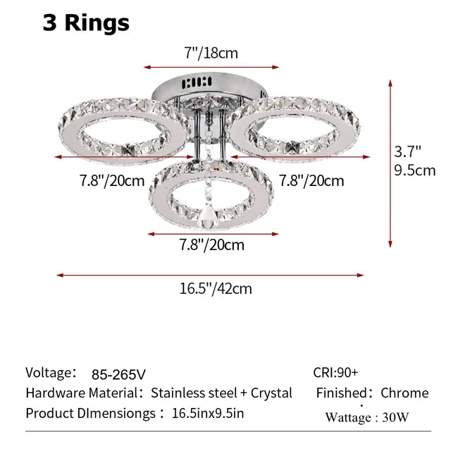 GreeLustr Crystal Ring Led Pendant Light Ceiling Lamp