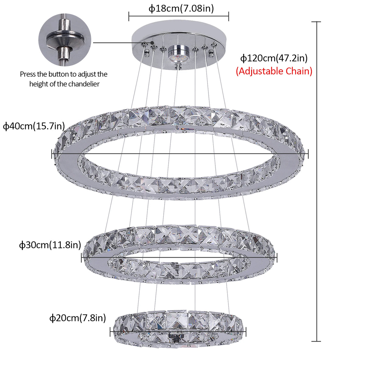 VETRULUS Modern Crystal Pendant Light LED Chandelier Ceiling Lamp