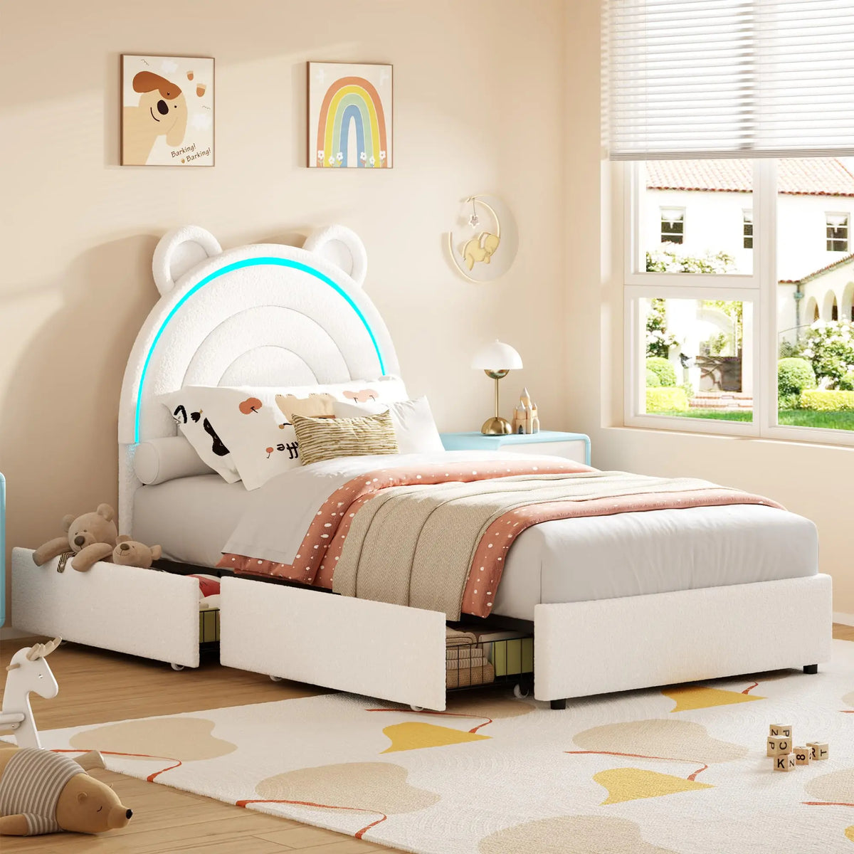 GarveeLife Princess Platform Bed With Storage Drawers And LED Lights