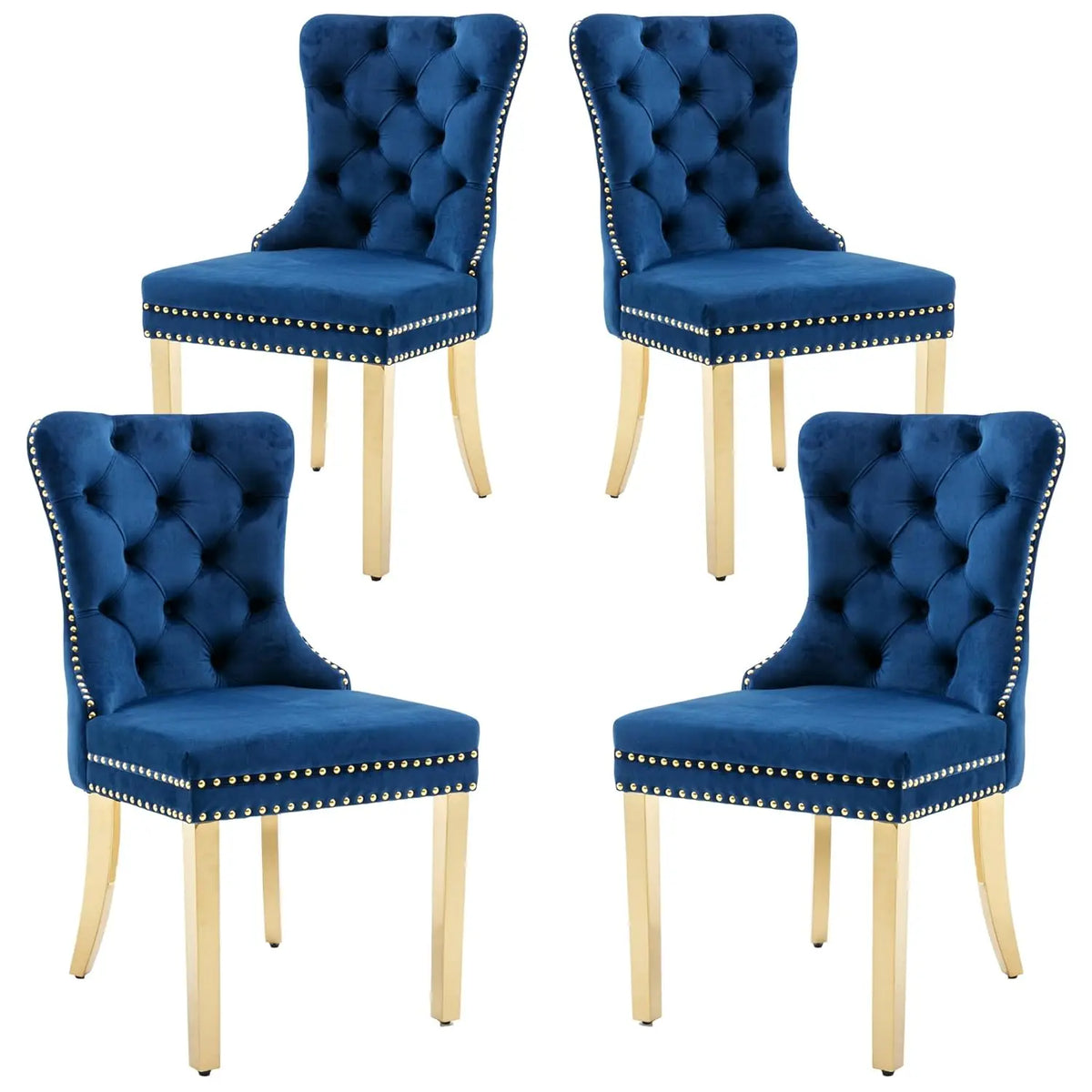 Velvet Upholstered Tufted Dining Chair with Nailhead Trim & Ring Pull, Solid Wood Legs, Modern Kitchen Chair, Set of 4, Custom