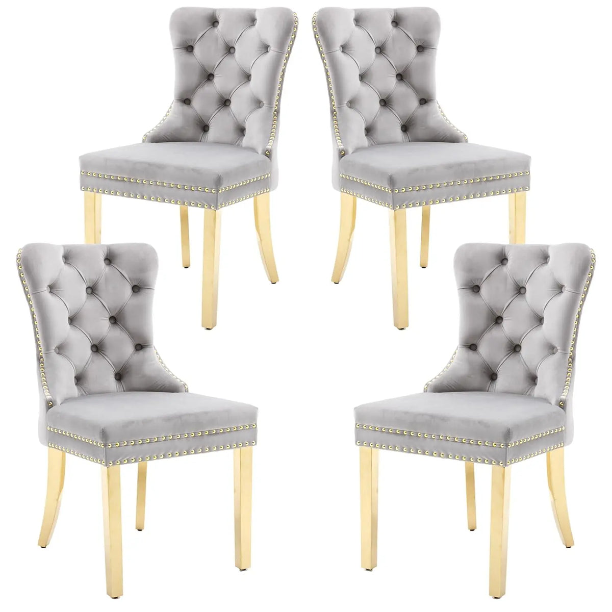 Velvet Upholstered Tufted Dining Chair with Nailhead Trim & Ring Pull, Solid Wood Legs, Modern Kitchen Chair, Set of 4, Custom