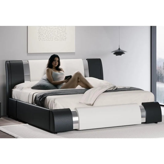 Queen Modern Faux Leather Platform Bed Frame