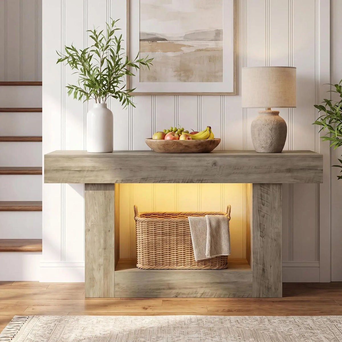 HiMISS Entryway Console With Power Outlet, USB And LED Lighting