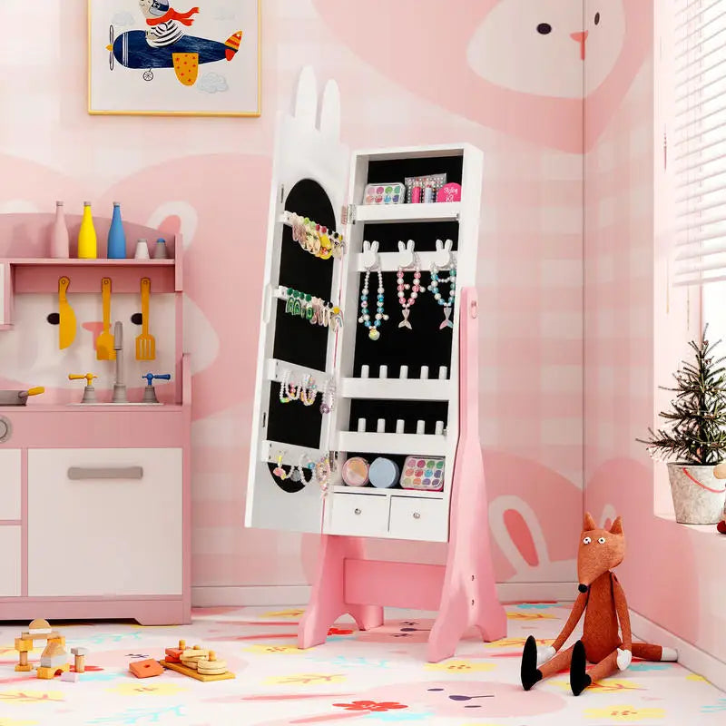 Kids Jewelry Armoire Cabinet With Full Length Mirror And Storage