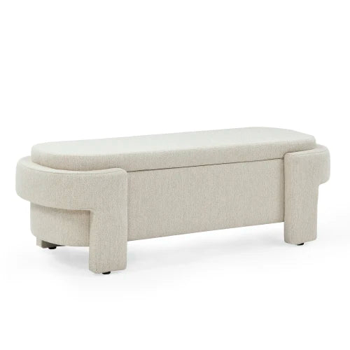 Linen Fabric Upholstered Bench with Large Storage Space for the Living Room, Entryway and Bedroom,Beige