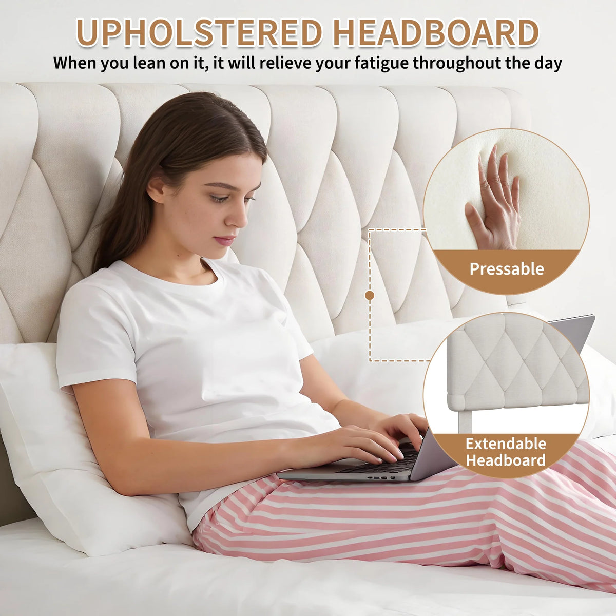Upholstered Platform Bed Frame With Storage Drawers And Tufted Headboard