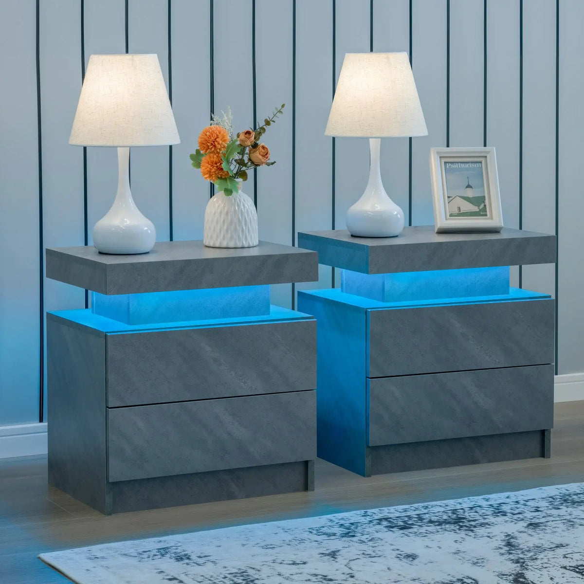 Cubehom Nightstand Set Of 2 With LED Drawers And Lighting