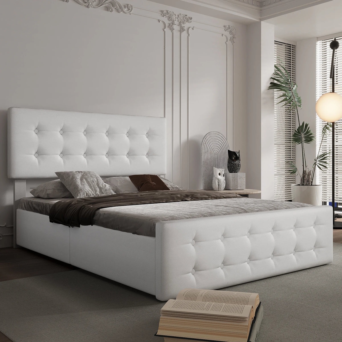 Upholstered Platform Bed Frame With Tufted Headboard And Storage Drawers