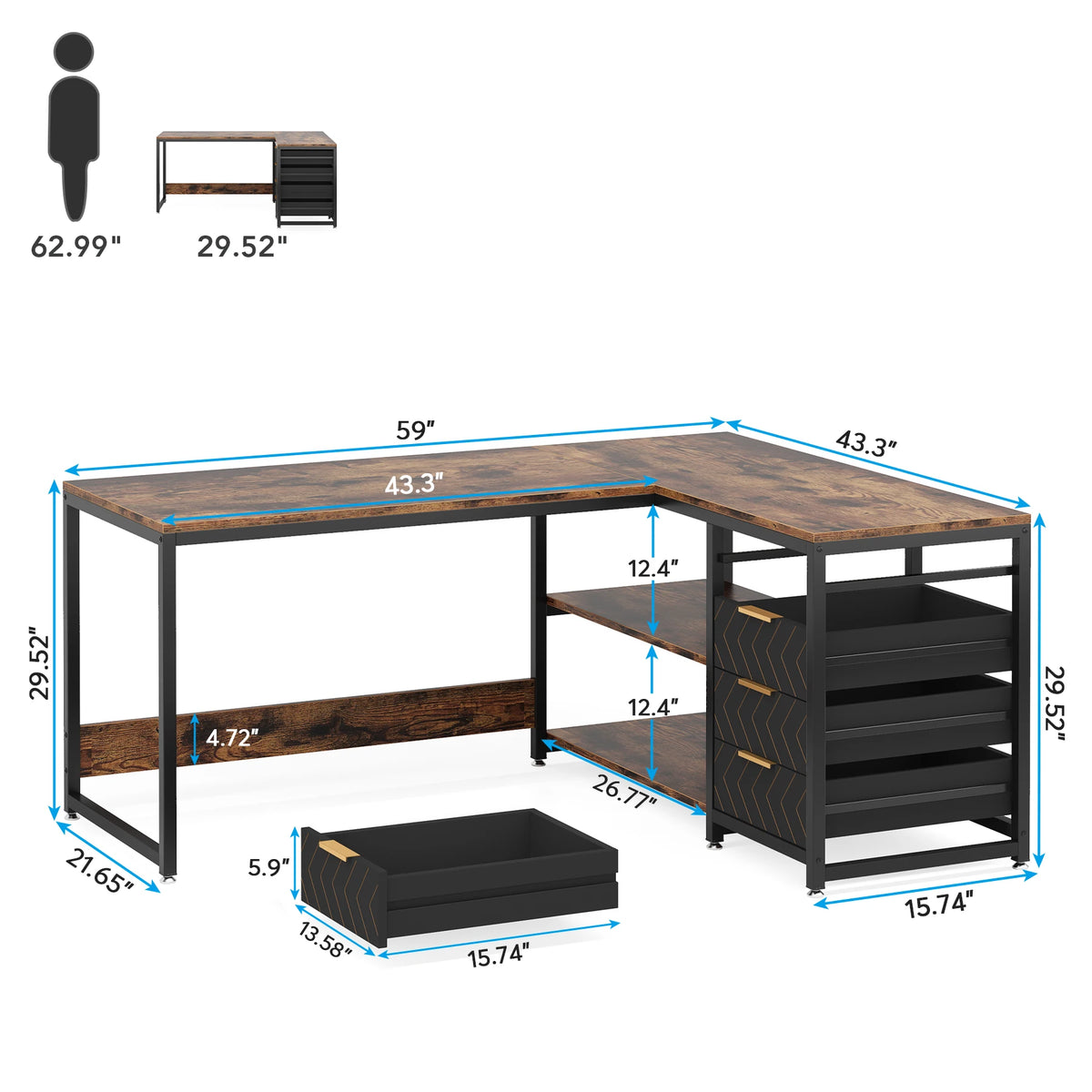 Tribesigns L Shaped Computer Desk With Drawers And Storage Shelves