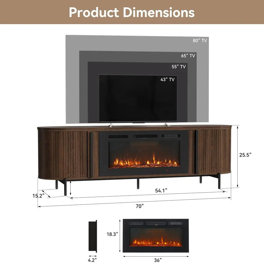XMSJ Fluted TV Stand With Electric Fireplace Entertainment Center