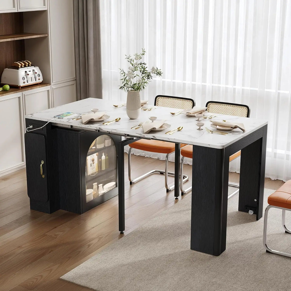 Expandable Kitchen Island Cart With Usb Ports And Power Outlet