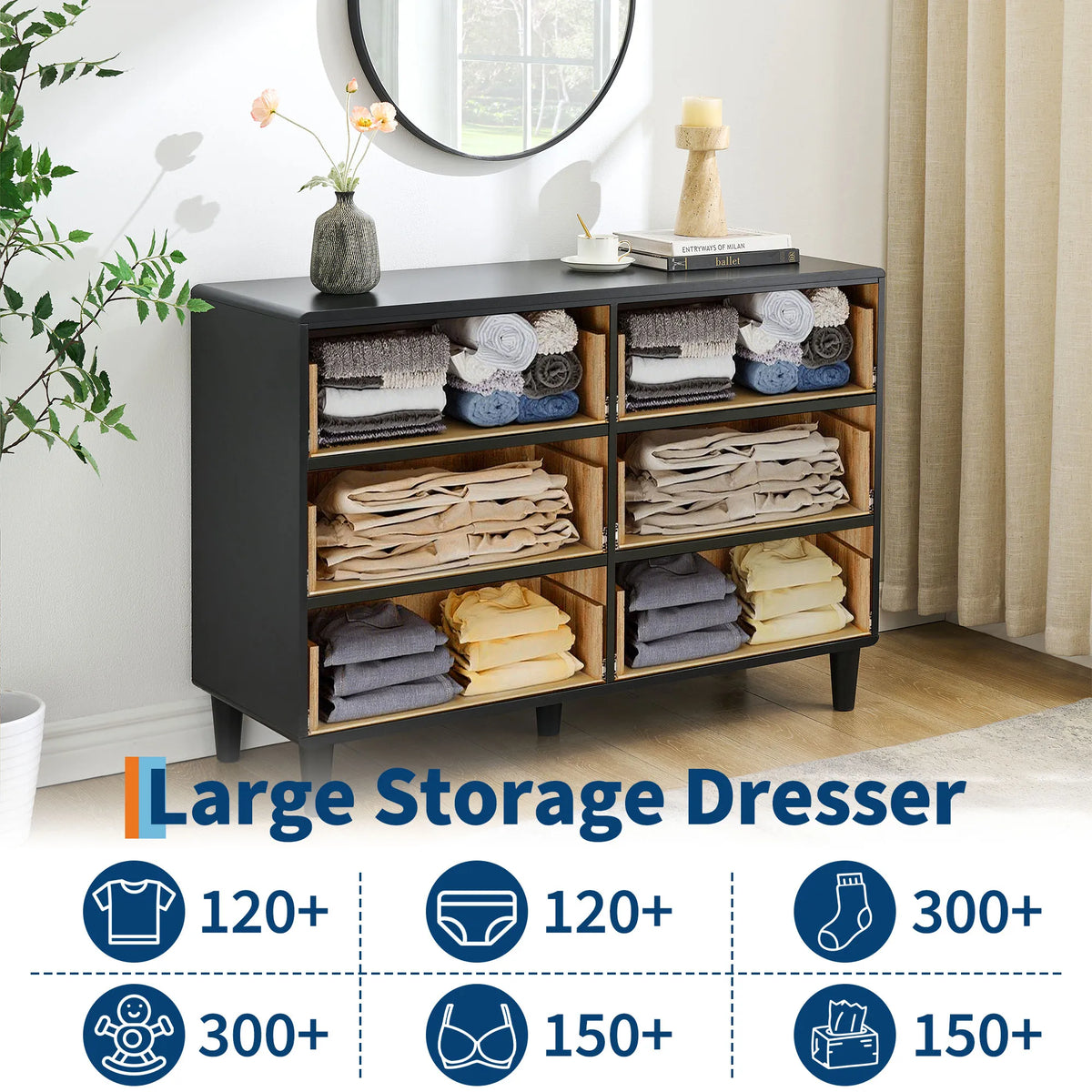 GAOMON Modern Wood Dresser Chest Of Drawers For Bedroom Storage