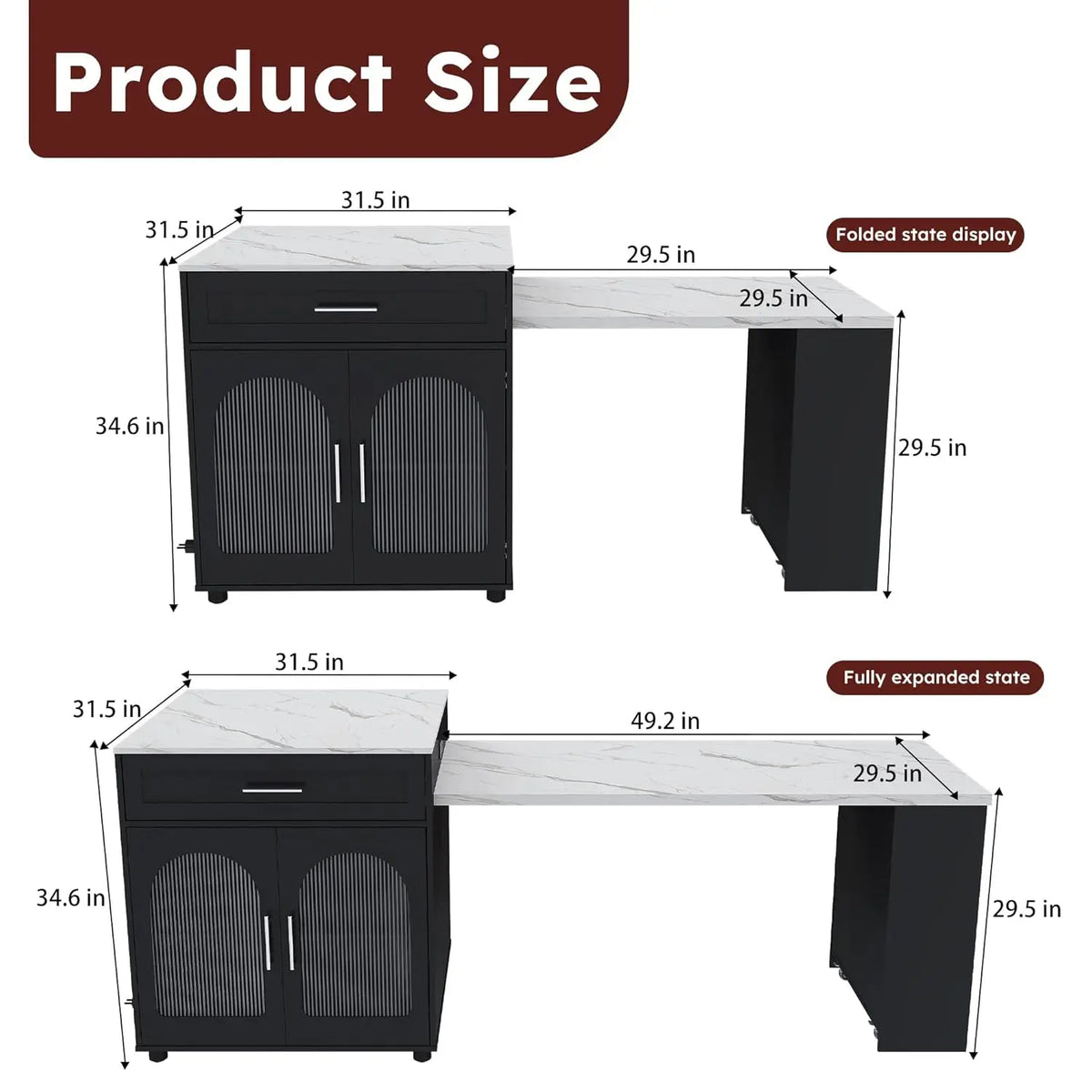 Expandable Kitchen Island Cart With Usb Ports And Power Outlet