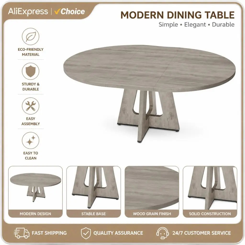 Modern Extendable Round Dining Table With MDF Top Metal Frame