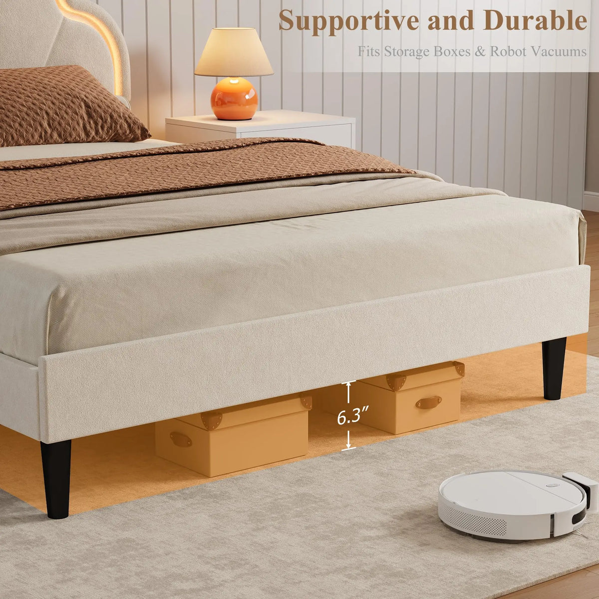 HiMISS LED Upholstered Bed Frame With Velvet Shell Headboard