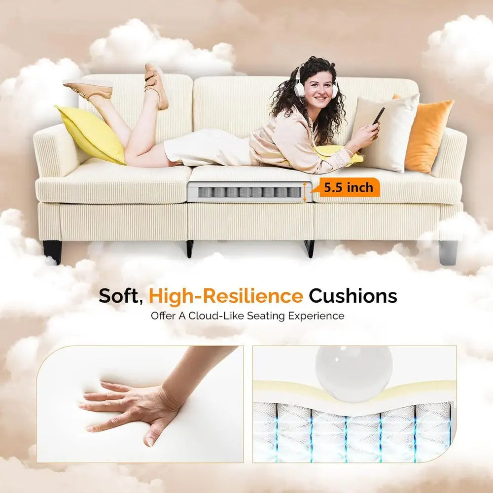 Modern Corduroy Three Seater Sofa With Deep Seat Comfort