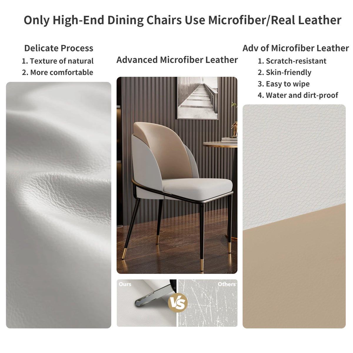 Upholstered Microfiber Silicone Leather Dining Chairs With Metal Frame