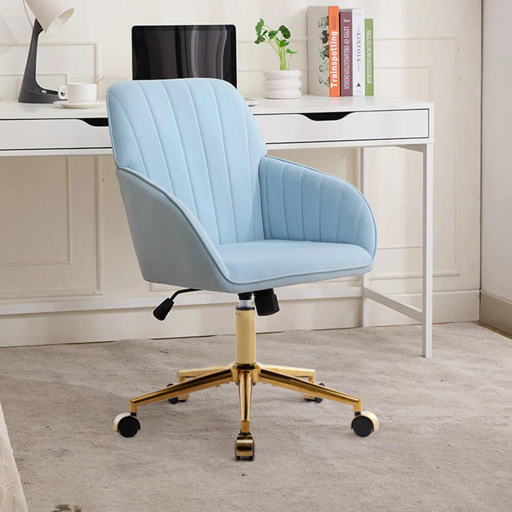 Orraves Adjustable Velvet Office Chair Ergonomic Swivel Desk Chair With Gold Base Comfy Backrest Seat For Home Bedroom Long Time Sitting