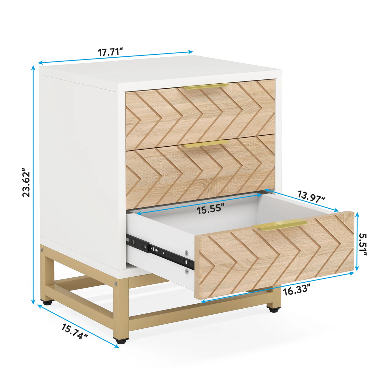 Tribesigns 3 Drawers Nightstand Set of 2, Modern Bedside Table with Unique Chevron Design, White End Side Table Night Stands