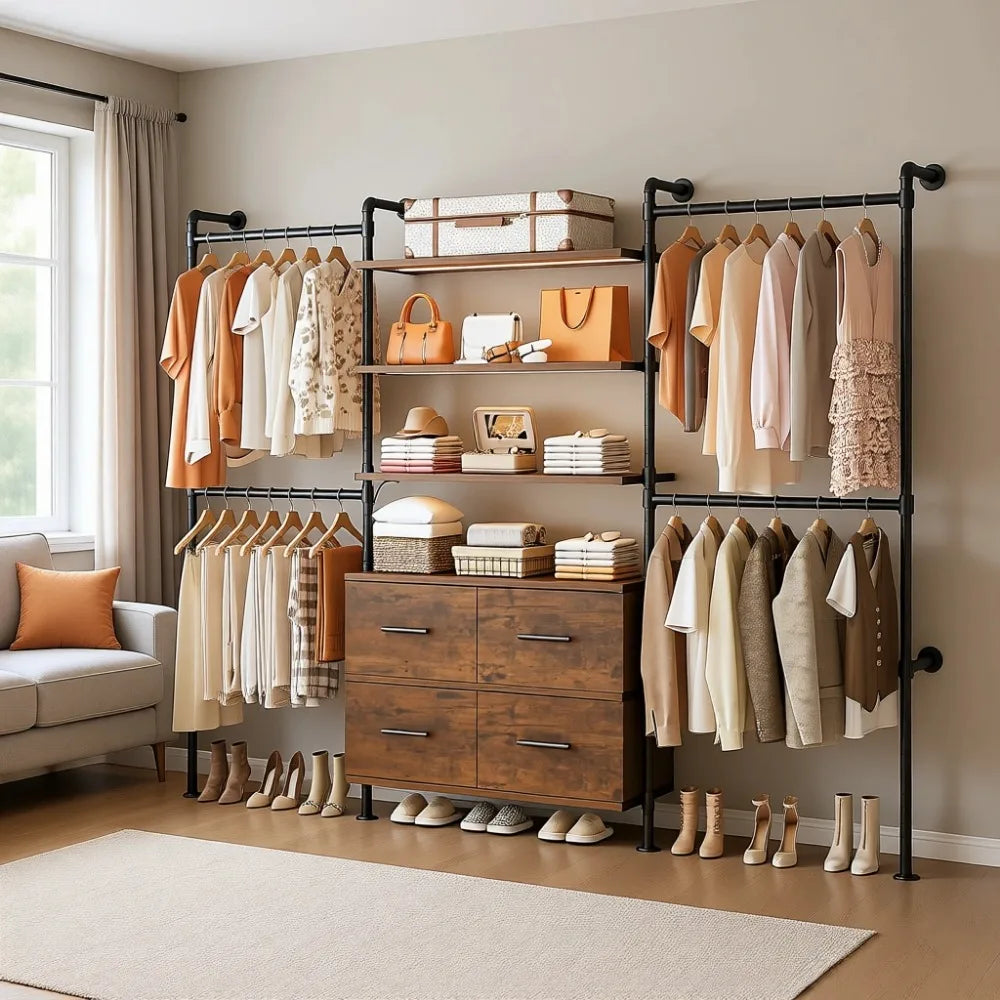 Industrial Style Adjustable LED Closet System With Drawers And Shelves