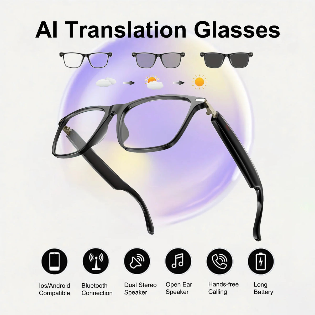 Giinova Ai Real Time Translator Smart Glasses With Photochromic Lenses