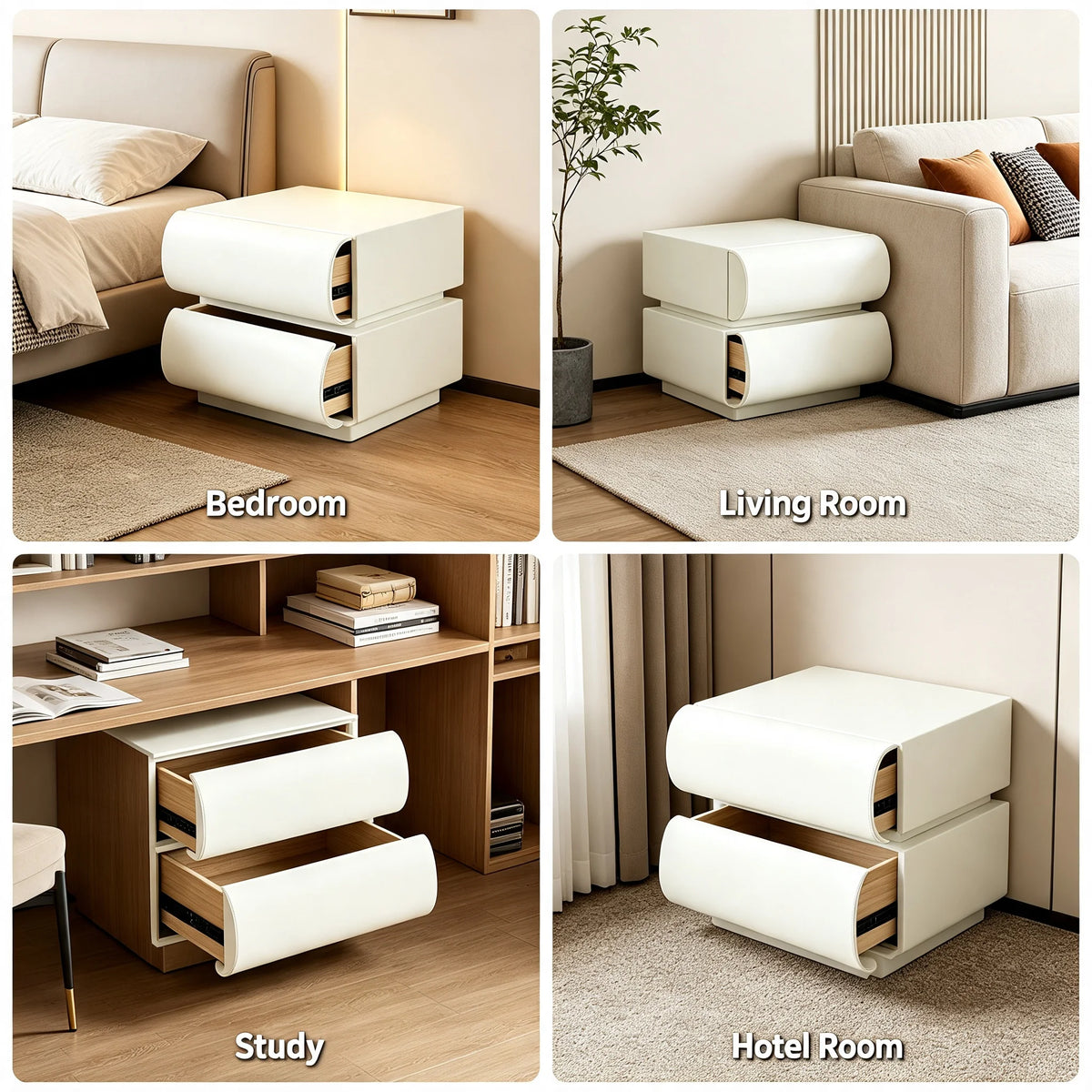 2-Drawer Modern Nightstand with Microfiber Leather Finish, Minimalist Bedside End Table 19.7x15.7x15.7in for Bedroom Living Room, Creamy White
