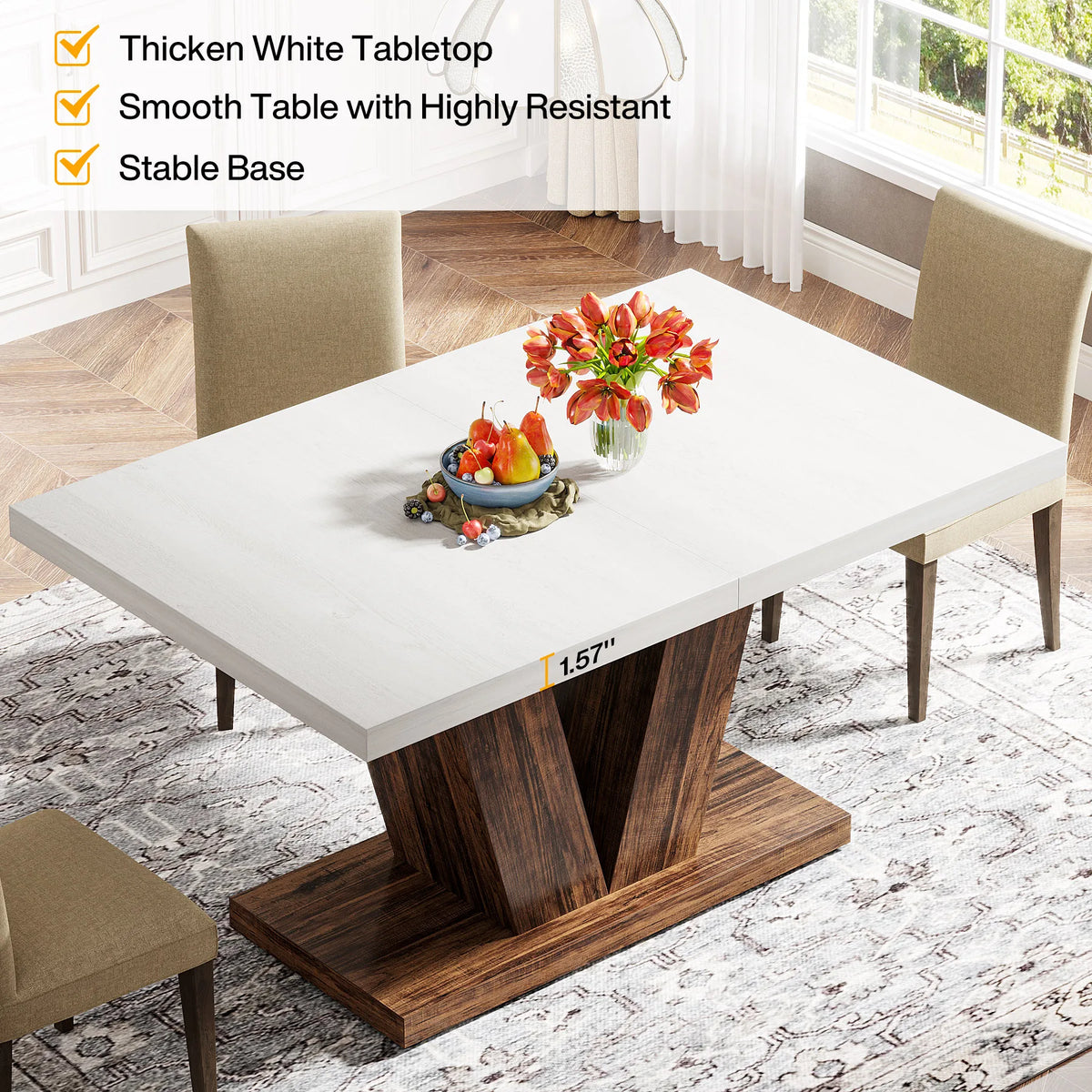 Tribesigns Farmhouse Dining Table For 4-6 With Heavy Duty Pedestal