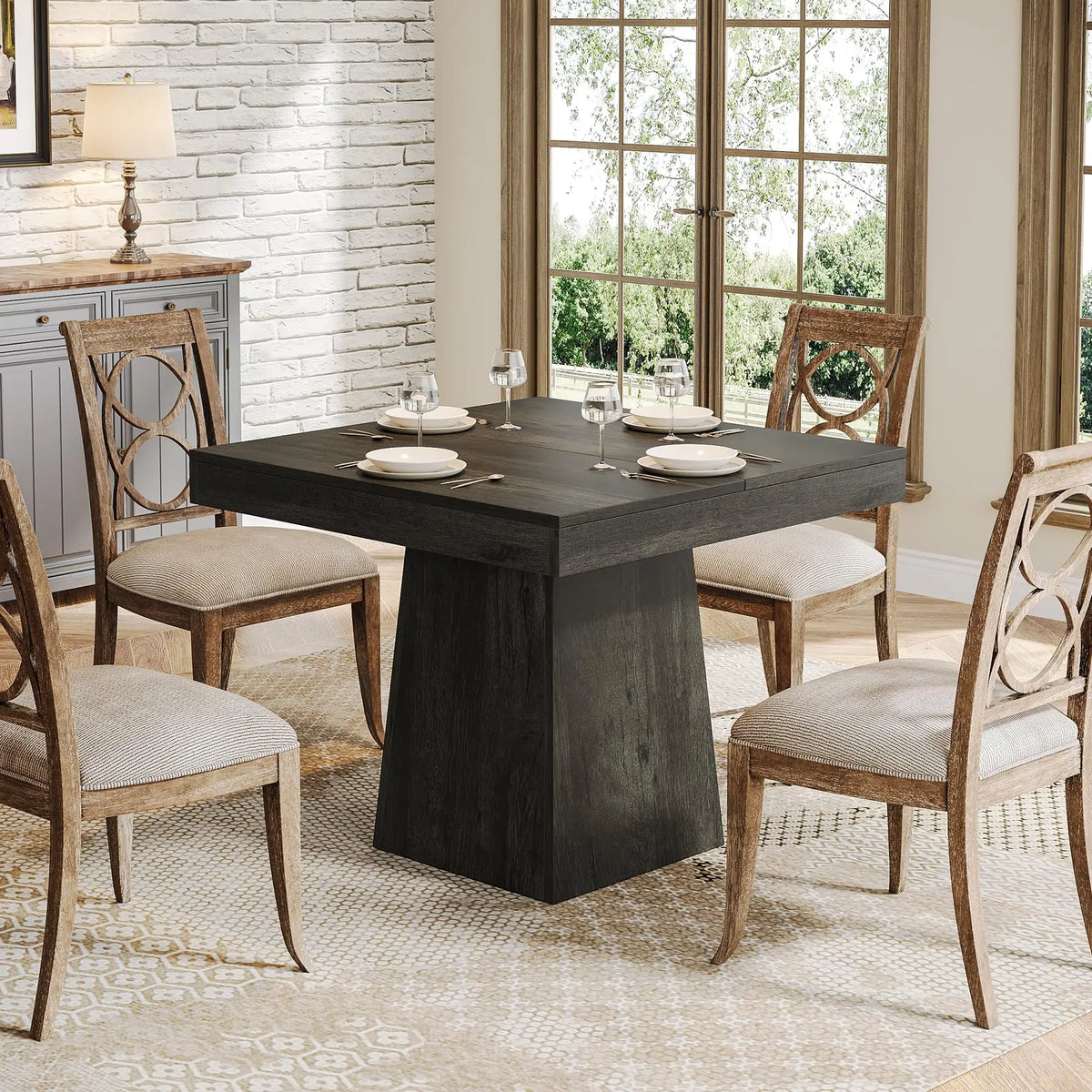 Tribesigns Farmhouse Square Dining Table With Sturdy Pedestal Base