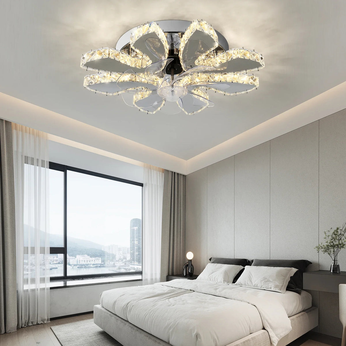 LED Ceiling Fan Lamp Chandelier Retractable Blades Pendant Fan Light Modern Decor Lustre Fixture Living Dining Room Chandelier