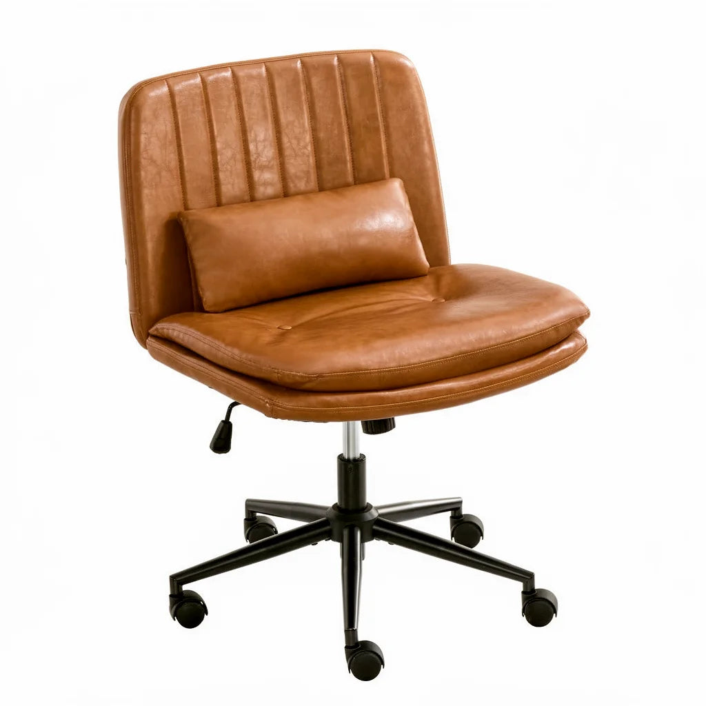 TCGBKAF Gray Criss Cross Chair Armless Desk Office with Wheels And Lumbar Pillow Adjustable Swivel Task Vanity Linen Chair