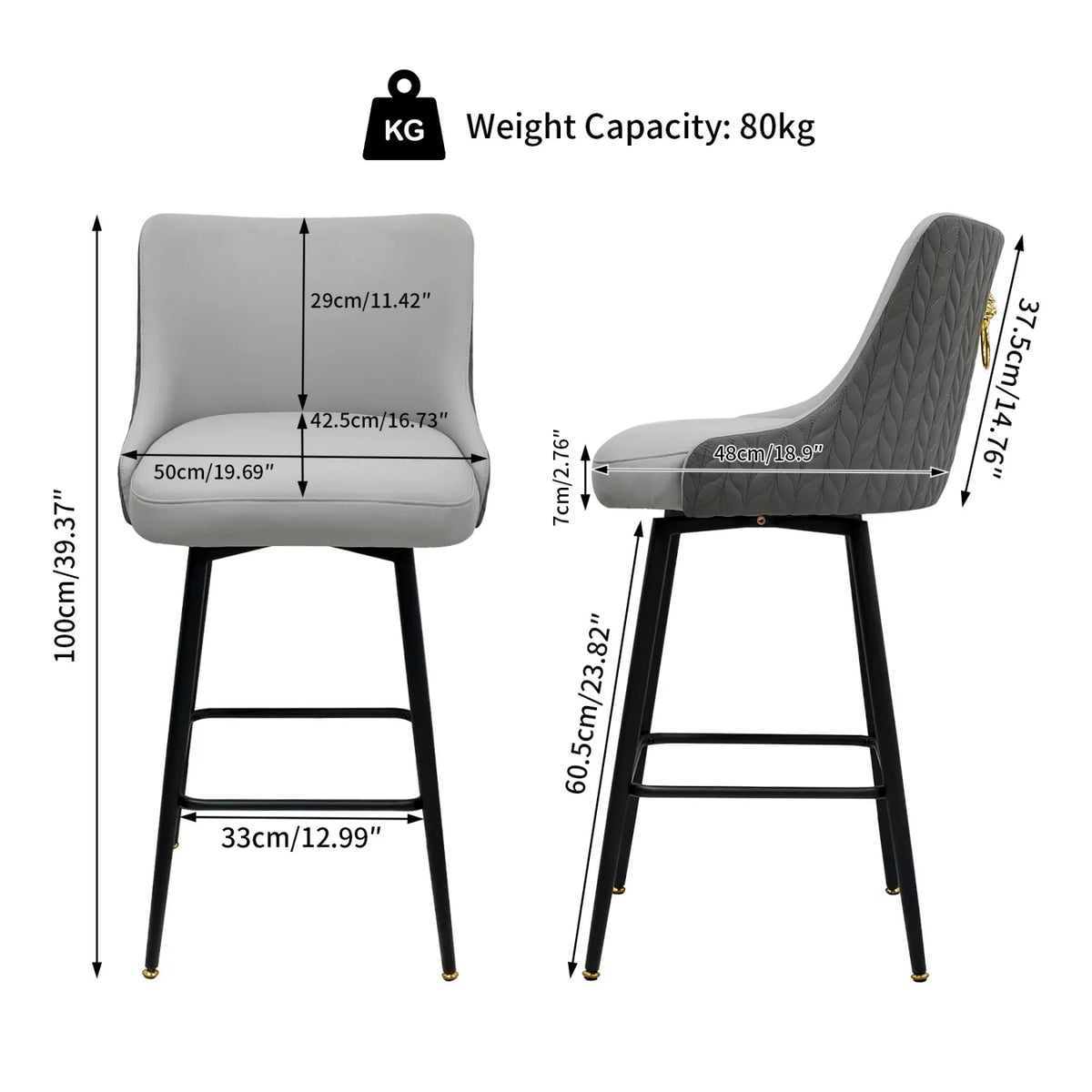 Swivel Bar Stool With Leather Upholstery High Back And Footrest
