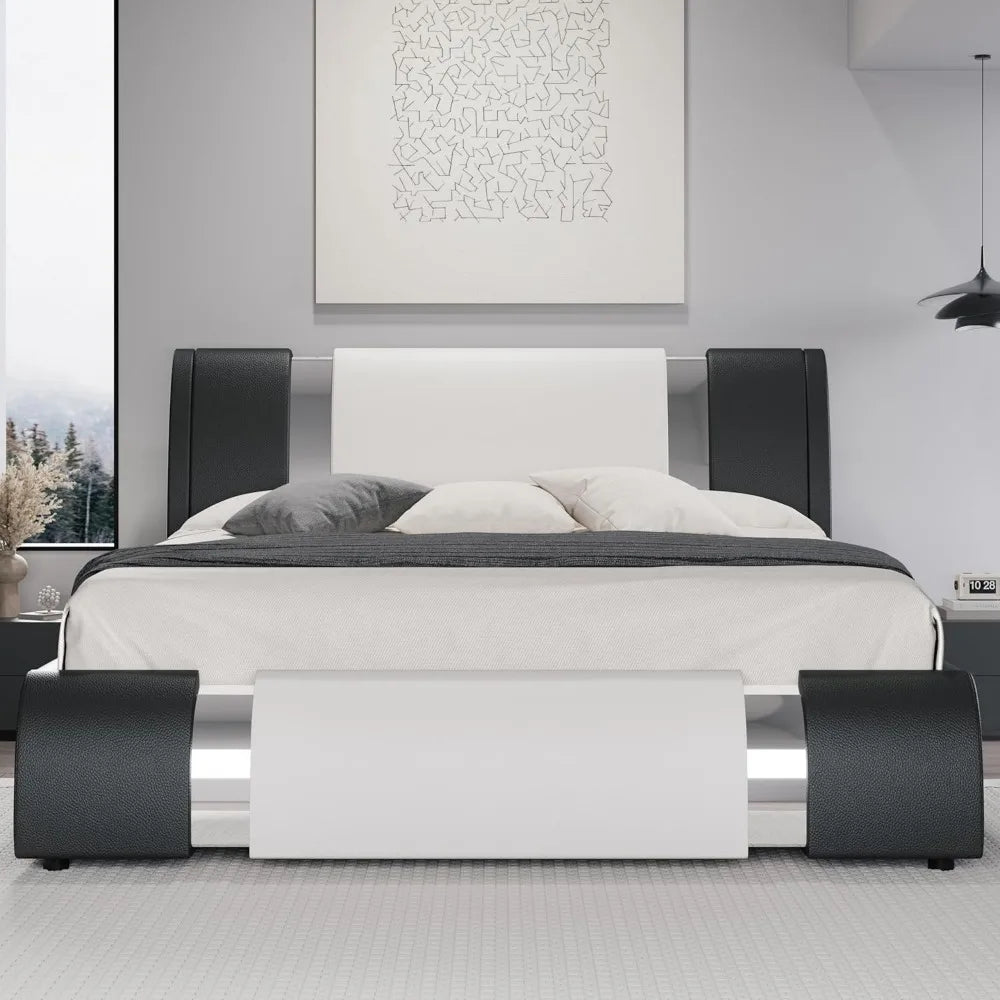 Queen Modern Faux Leather Platform Bed Frame