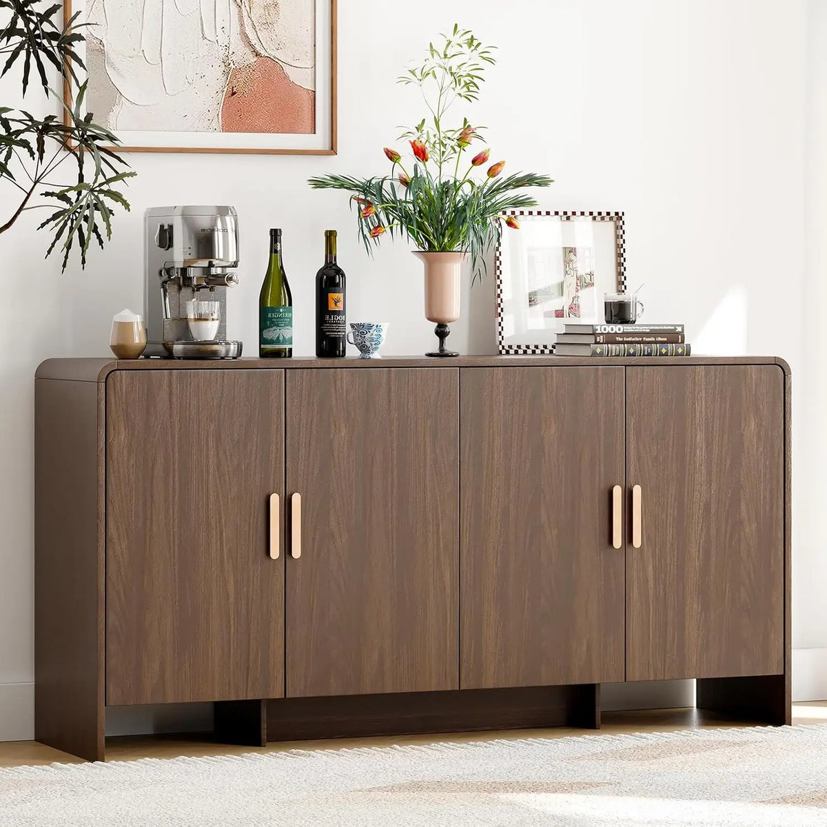 ONBRILL Mid-Century Wood Sideboard Cabinet With Adjustable Storage
