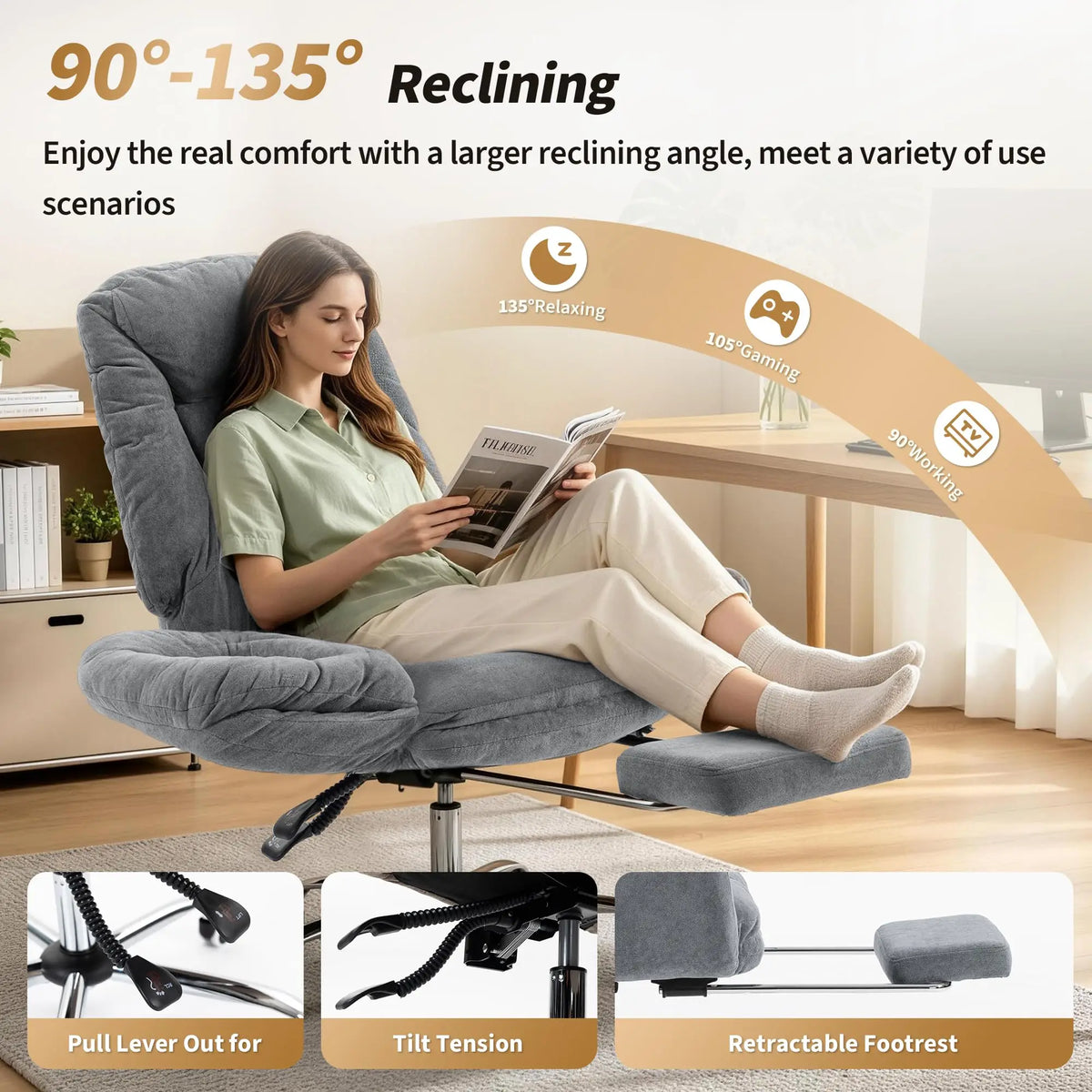 Criss-Cross Ergonomic Desk Chair with Footrest, High Back Executive Design, Adjustable 3-Level Armrests, Smooth Wheels, Big and Tall Gaming or Office Comfort, 500lbs Capacity
