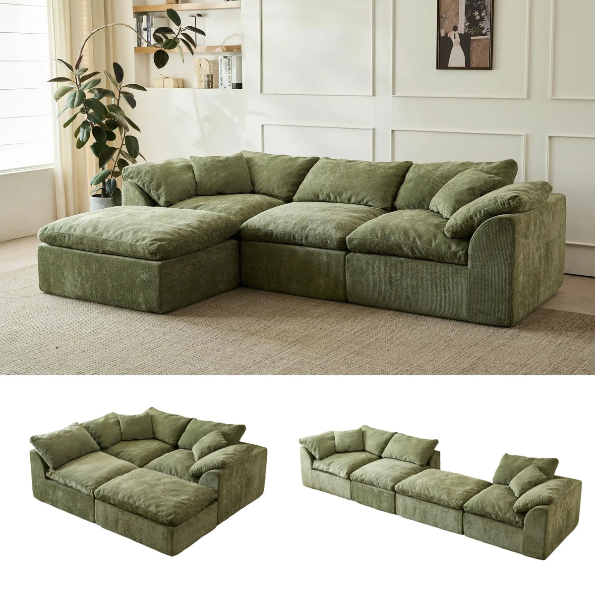 Yeflixvrau Modern Chenille Modular Sectional Sofa With Ottoman