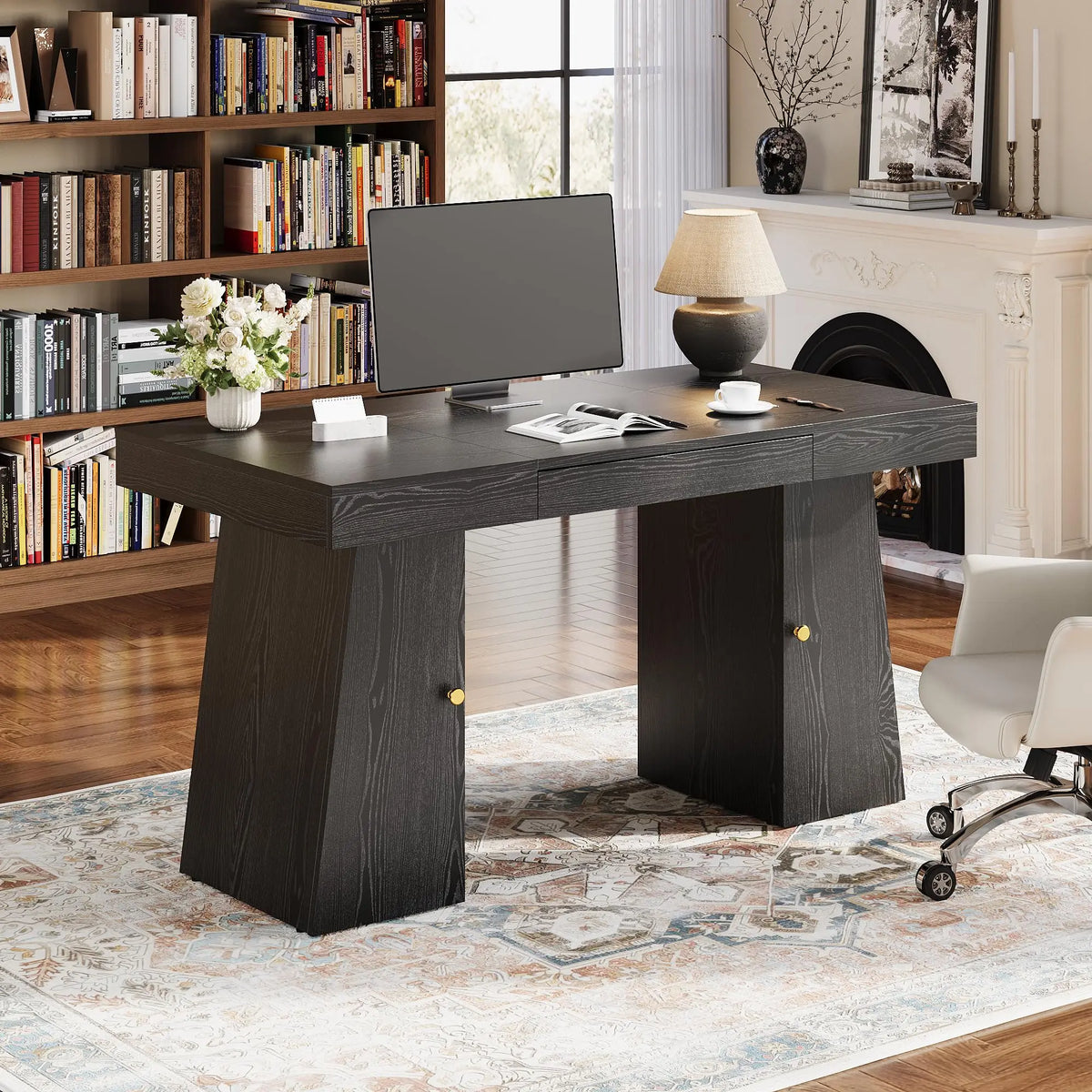 HiMISS Modern Computer Desk With Drawer Cabinet And Storage Shelves