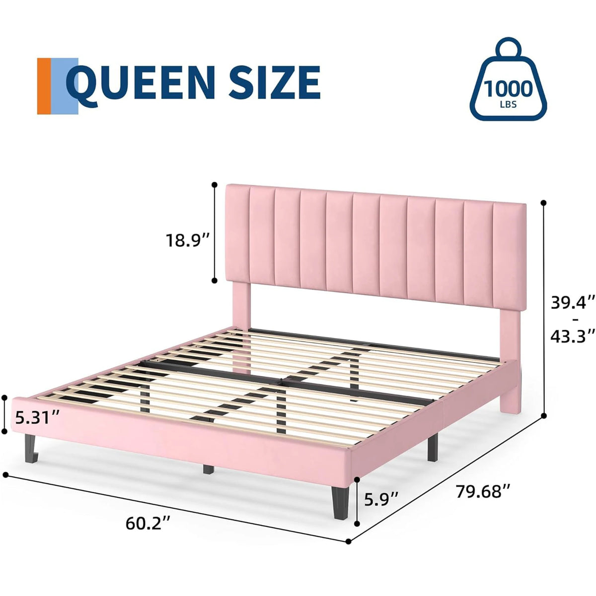 Twin Full Queen Upholstered Platform Bed Frame, Adjustable Tufted Headboard, Wood Slats, 1000lbs Support, No Box Spring Needed