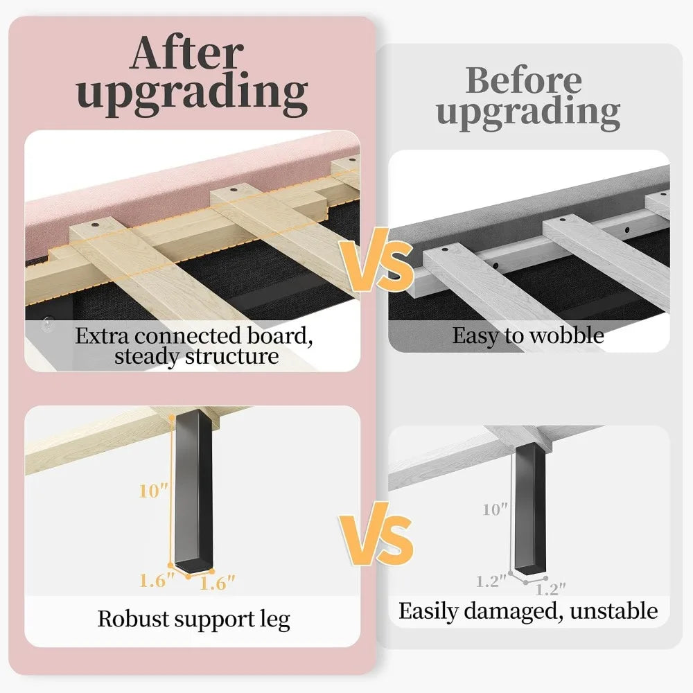 Bed Frame With Tufted Wing Sides And Mattress Base