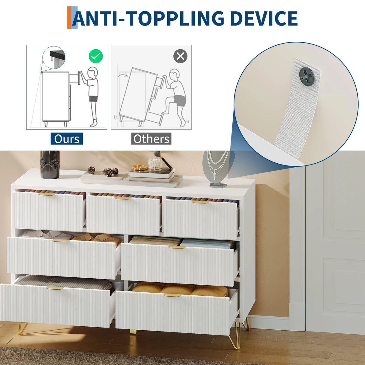 GAOMON Modern Seven Drawer Storage Dresser for Bedroom and Living Room
