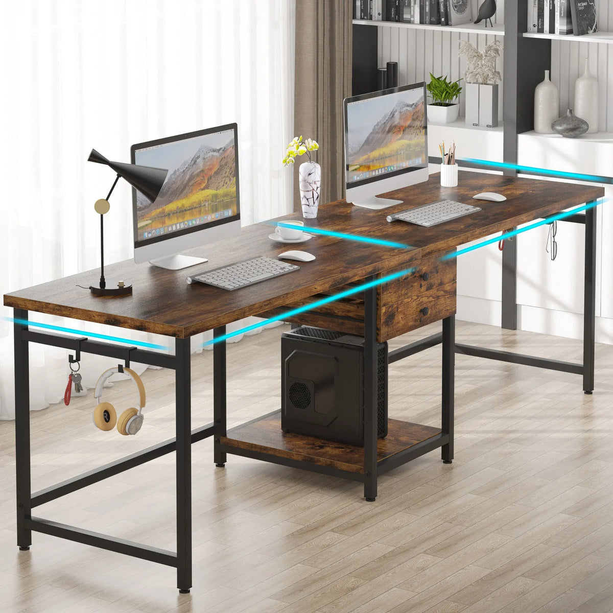Tribesigns Two Person Computer Desk With Drawers And Storage Shelves