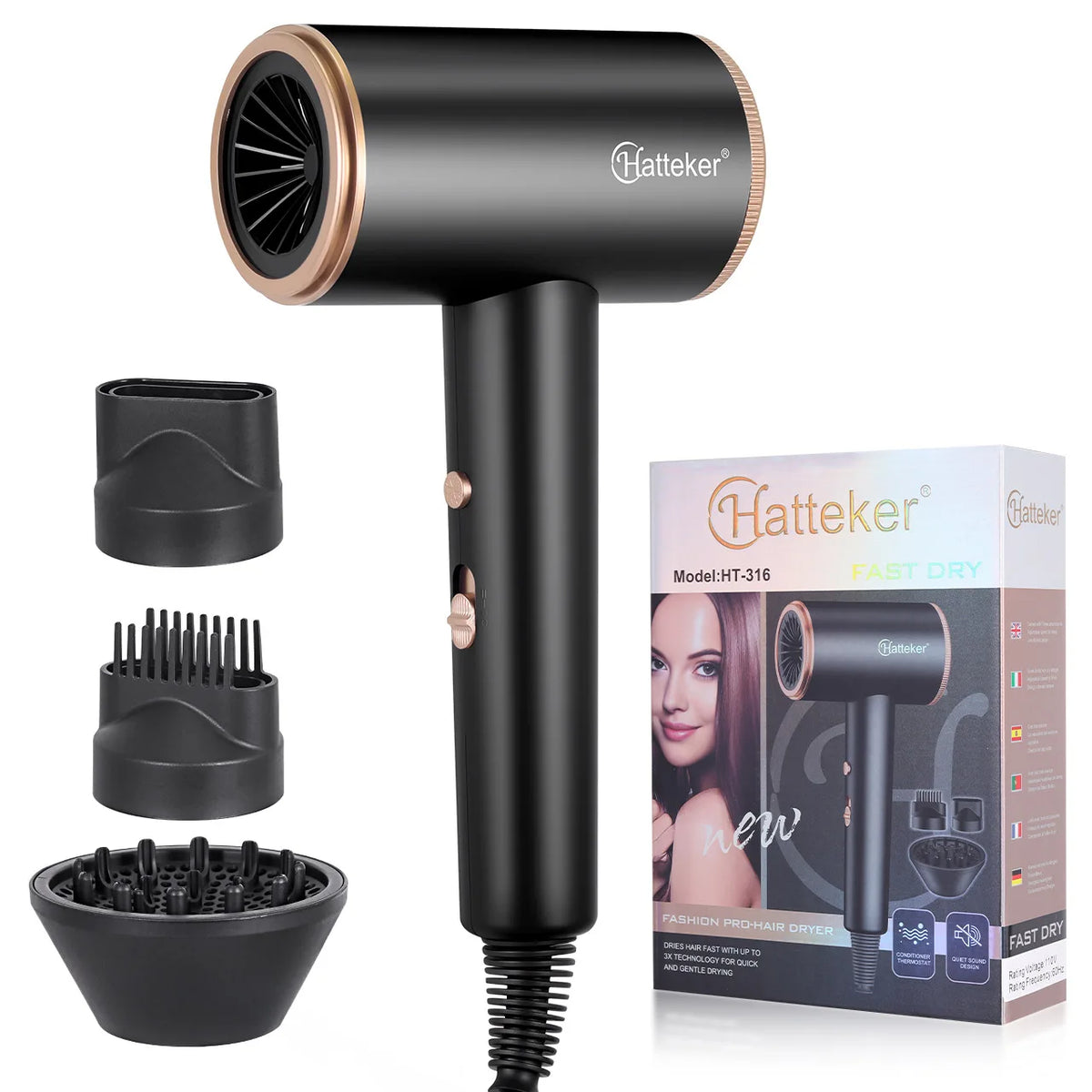 Hatteker High-Power Hair Dryer for Home Use Cold And Hot Air Student Dormitory Electric Blow Dryer Hairdryer