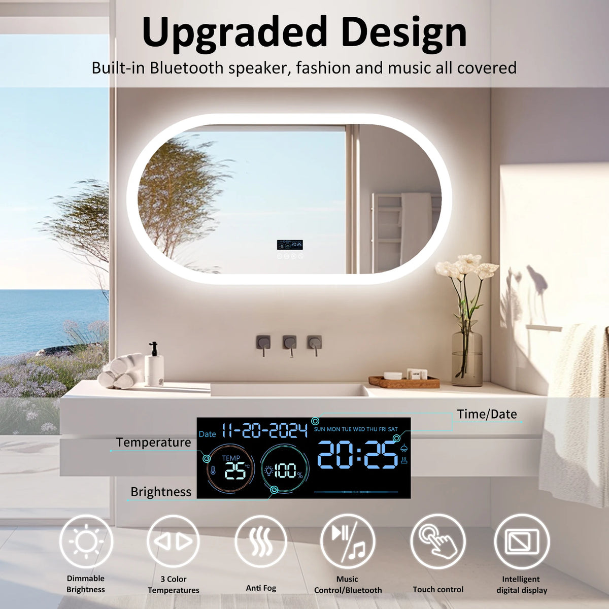 Wisfor Fogless Oval LED Bathroom Mirror With Bluetooth Speaker