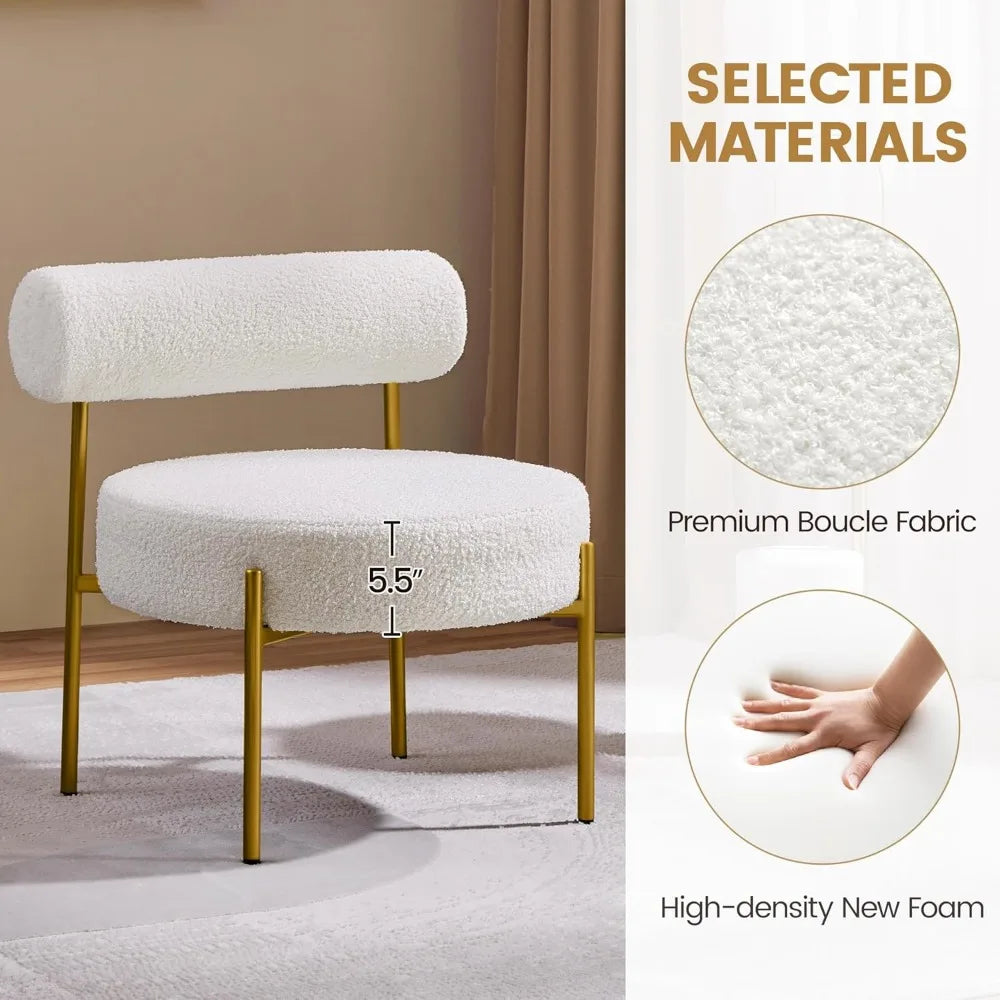 Contemporary Vanity Chair With Boucle Fabric And Gold Metal Legs