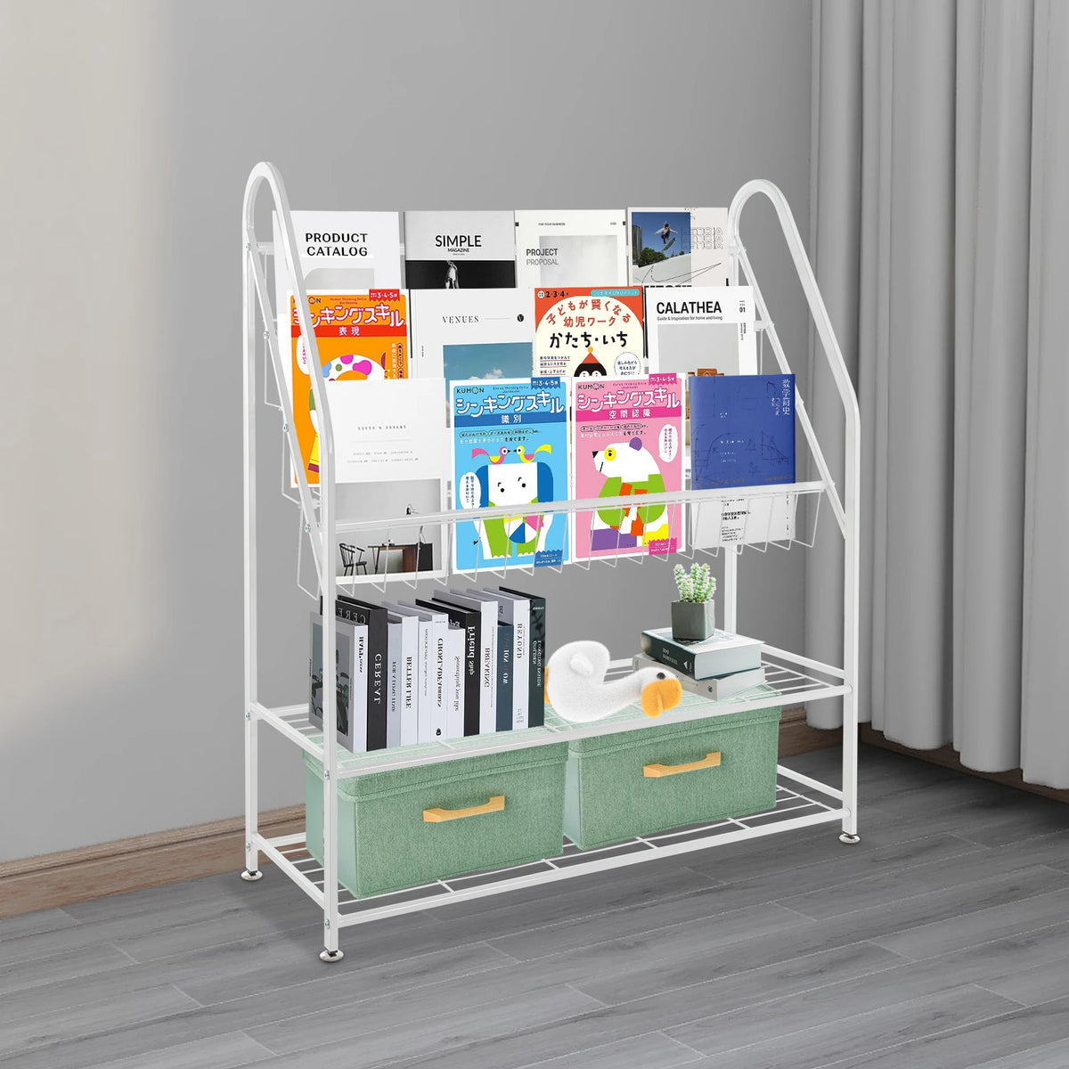 Bymaocar 5 Tier Steel Bookshelf Organizer With Snap Fasteners For Kids