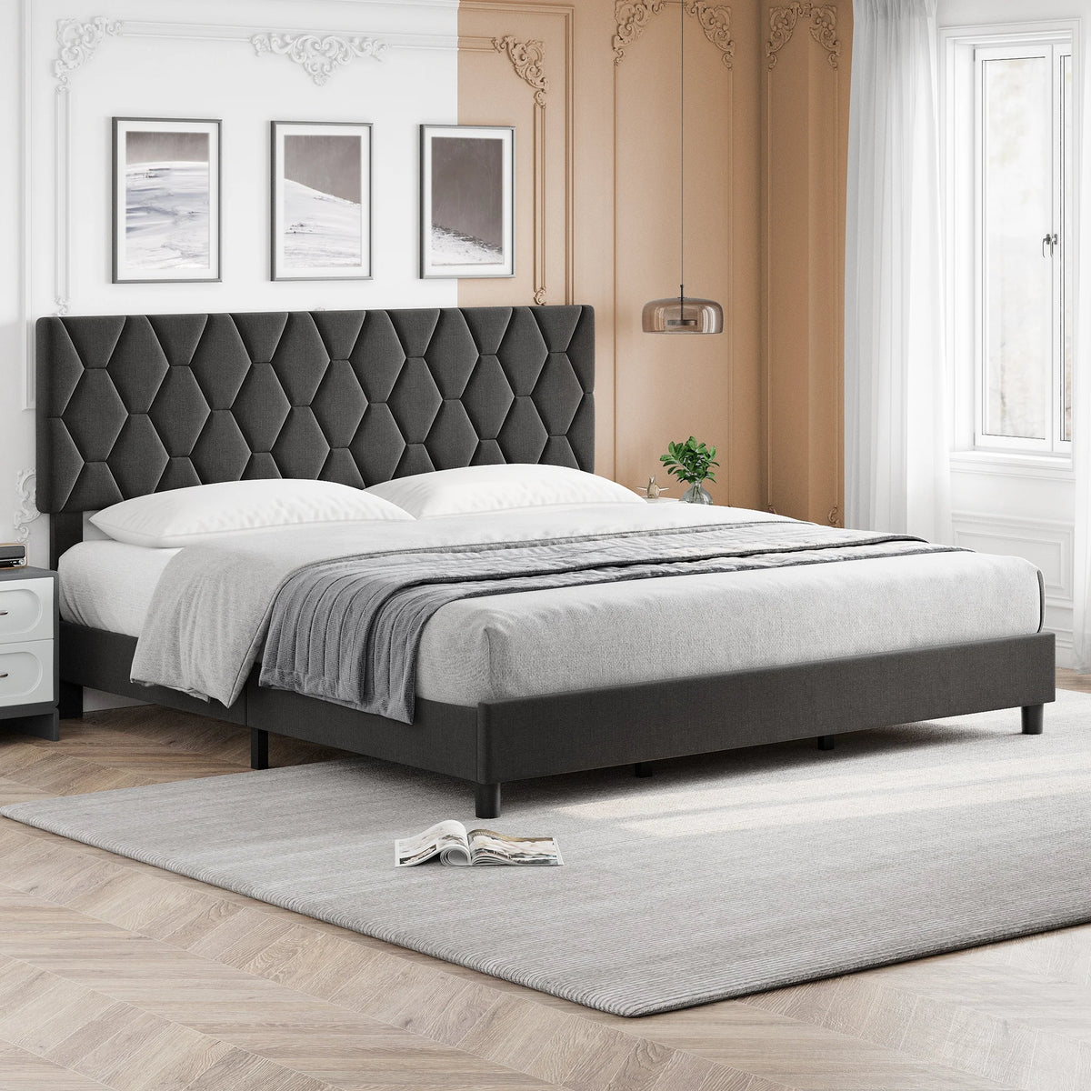 GarveeLife Upholstered Platform Bed Frame With Adjustable Fabric Headboard