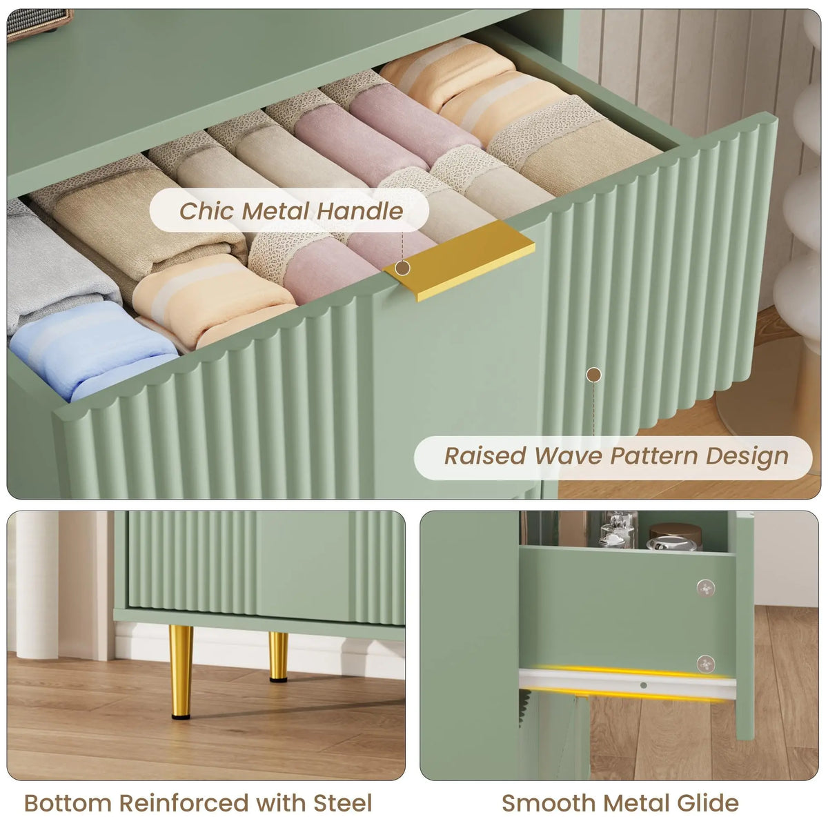 GAOMON Modern Fluted Five Drawer Dresser Chest for Bedroom Storage