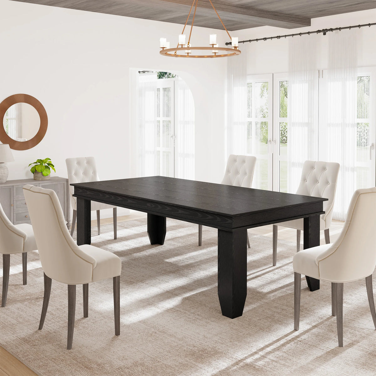 Farmhouse Rectangular Wood Dining Table With Sturdy Frame